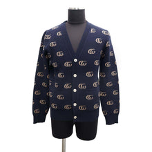 将图像加载到图库查看器中，GUCCI GGJacquard knitted cardigan Size XS Navy/Brown660285 Cashmere93% Wool 7%

