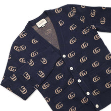 将图像加载到图库查看器中，GUCCI GGJacquard knitted cardigan Size XS Navy/Brown660285 Cashmere93% Wool 7%
