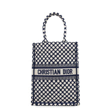 Load image into Gallery viewer, Dior Vertical Book Tote Dot White/Navy Canvas

