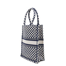 Load image into Gallery viewer, Dior Vertical Book Tote Dot White/Navy Canvas
