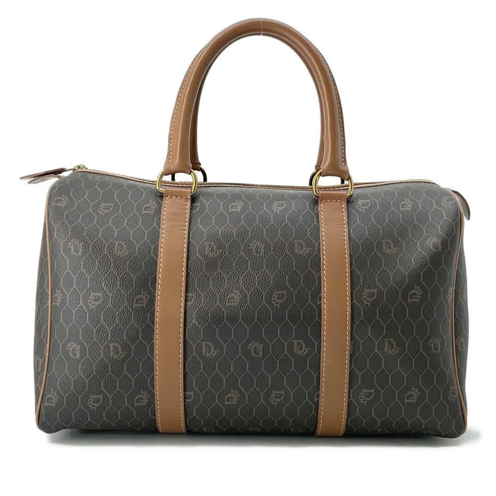 Dior Honeycomb Pattern Travel Bag Brown PVC Leather