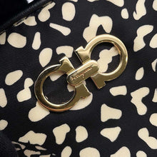 Load image into Gallery viewer, Ferragamo Gancini Tote Bag Black/Beige/Brown Nylon Canvas Leather
