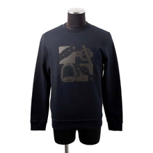 Load image into Gallery viewer, HERMES Round neck Knitted Fabric Leather patch &quot;Metalli au Carré&quot; Size XS Marine Cotton100%
