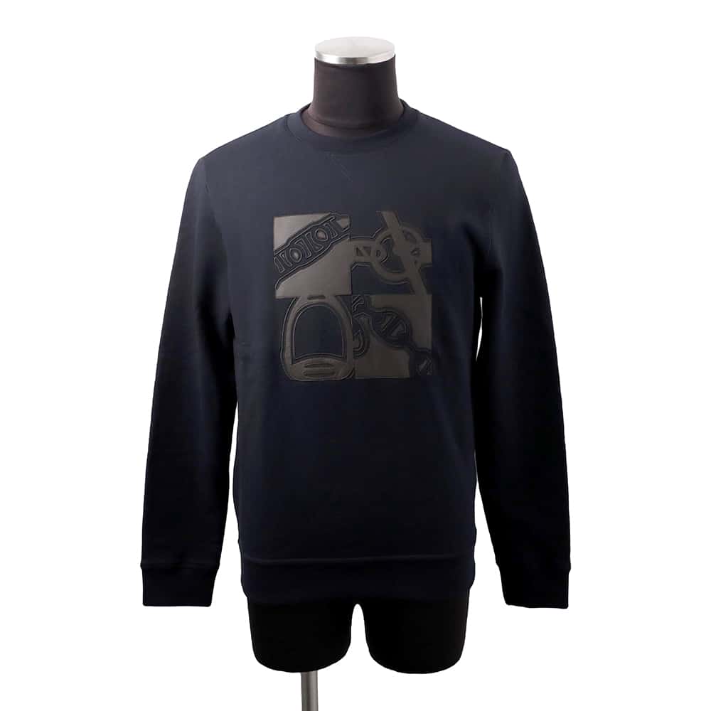 HERMES Round neck Knitted Fabric Leather patch 
