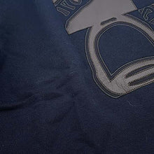 Load image into Gallery viewer, HERMES Round neck Knitted Fabric Leather patch &quot;Metalli au Carré&quot; Size XS Marine Cotton100%
