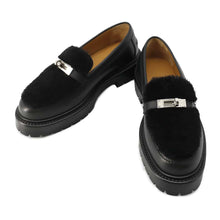 Load image into Gallery viewer, HERMES Mocassins Icon Loafers Black Calf Leather Sheepskin Size 38.5
