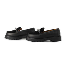 Load image into Gallery viewer, HERMES Mocassins Icon Loafers Black Calf Leather Sheepskin Size 38.5

