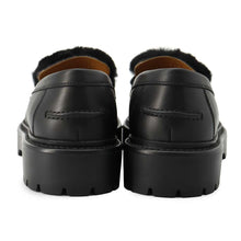 Load image into Gallery viewer, HERMES Mocassins Icon Loafers Black Calf Leather Sheepskin Size 38.5
