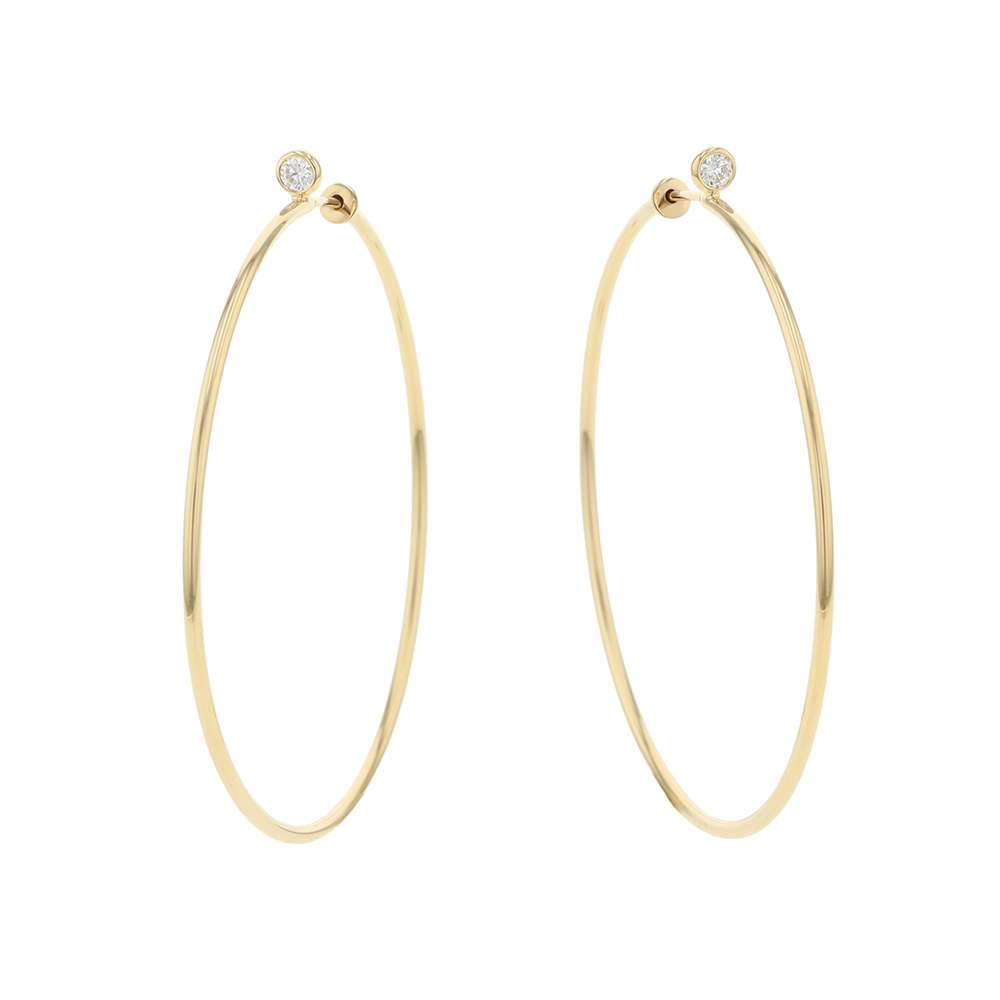 TIFFANY&Co. Elsa Peretti Diamond Hoop Earrings Size Medium60018046 18K Yellow Gold
