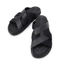 Load image into Gallery viewer, HERMES Kazimir Sandals Black Leather Nylon Size 42

