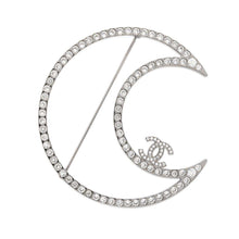 将图像加载到图库查看器中，CHANEL Brooch Crescent Moon Silver Metal Rhinestone
