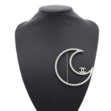将图像加载到图库查看器中，CHANEL Brooch Crescent Moon Silver Metal Rhinestone
