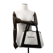 Load image into Gallery viewer, BALENCIAGA Navy Cabas S Natural/Black339933 Canvas Leather Size S
