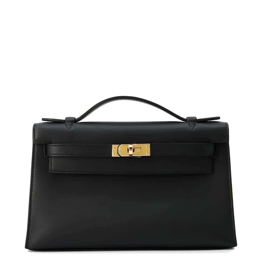 HERMES PochetteKelly Black Swift Leather