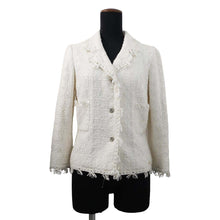 Load image into Gallery viewer, CHANEL CamelliaButton Tweed Jacket Size 36 WhiteP24873 Cotton52% Rayon16% Acryl12% Polyurethane9% Polyester8% Wool 3%
