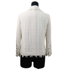 Load image into Gallery viewer, CHANEL CamelliaButton Tweed Jacket Size 36 WhiteP24873 Cotton52% Rayon16% Acryl12% Polyurethane9% Polyester8% Wool 3%
