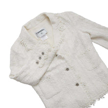 Load image into Gallery viewer, CHANEL CamelliaButton Tweed Jacket Size 36 WhiteP24873 Cotton52% Rayon16% Acryl12% Polyurethane9% Polyester8% Wool 3%

