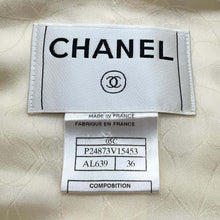 Load image into Gallery viewer, CHANEL CamelliaButton Tweed Jacket Size 36 WhiteP24873 Cotton52% Rayon16% Acryl12% Polyurethane9% Polyester8% Wool 3%

