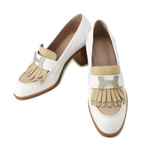 将图像加载到图库查看器中，HERMES Elysee 70 Loafers with Heels White/Beige Leather Size 36

