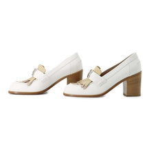 将图像加载到图库查看器中，HERMES Elysee 70 Loafers with Heels White/Beige Leather Size 36
