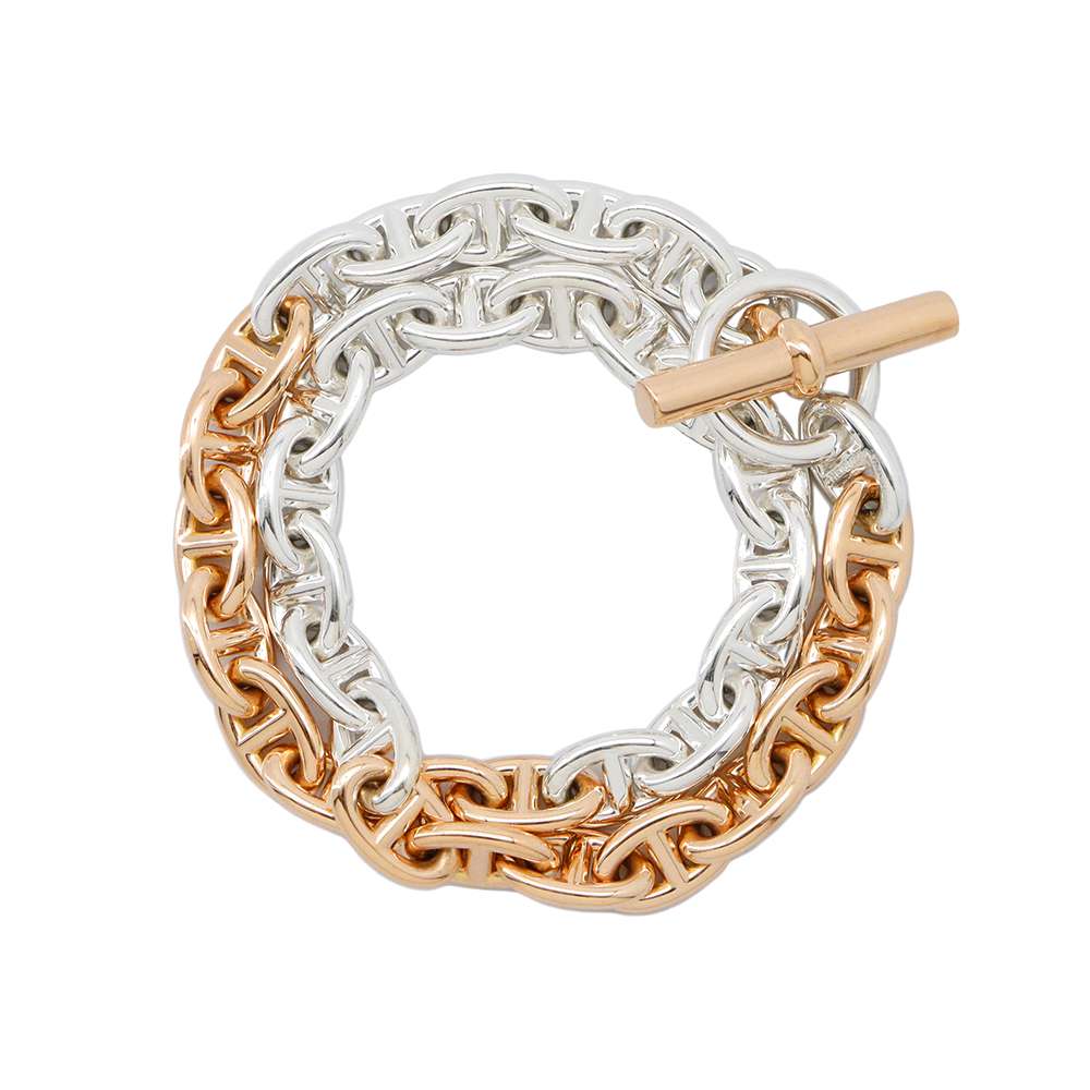 HERMES Chaine d'Ancre Double Tour Bracelet 37 links Size PM SV925 K18PG