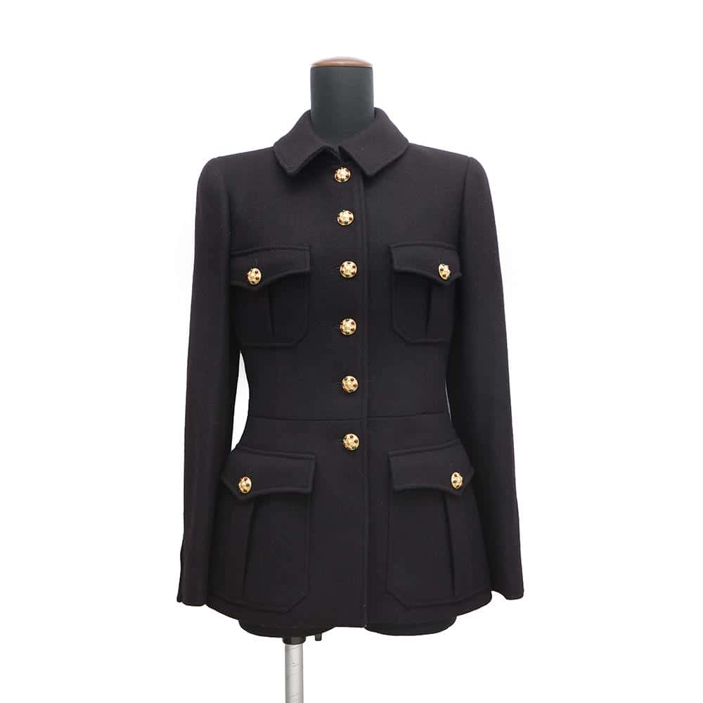 CHANEL Gripoa Button Jacket Size 38 BlackP08277 Wool 100%