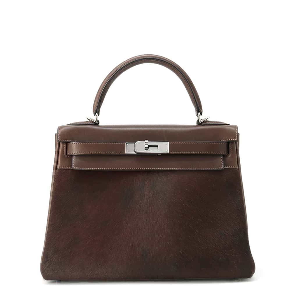 HERMES Kelly Retourne Ebene/Chocolat Troika Evercalf Leather Size 28