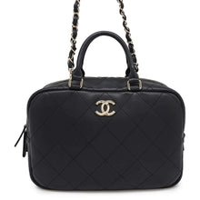 Load image into Gallery viewer, CHANEL Matelasse Bowling 2WAY Handbag Black Calf Leather
