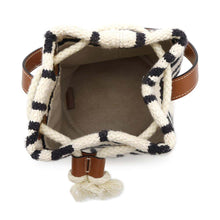 Load image into Gallery viewer, CELINE Teen Drawstring Handbag White/Black/Brown196532EFY Cotton Calf Leather
