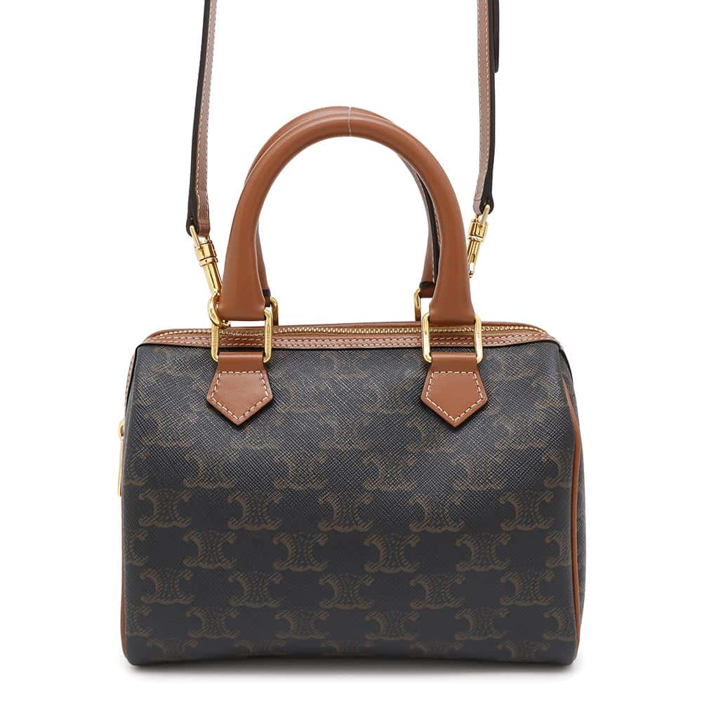 CELINE Triomphe Boston Tan197582 PVC Coated Canvas Leather Size Small