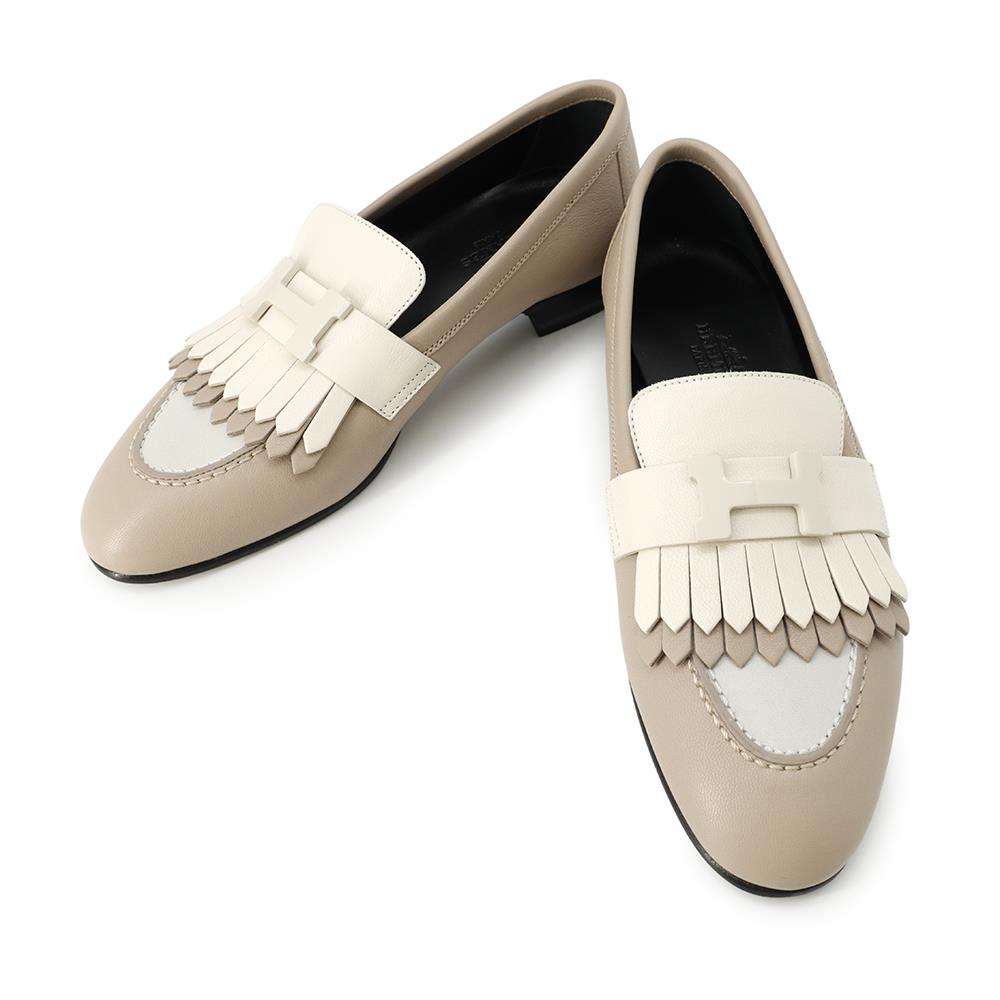 HERMES Mocassins Royale Multicolor/Beige/Mastic Leather Size 35