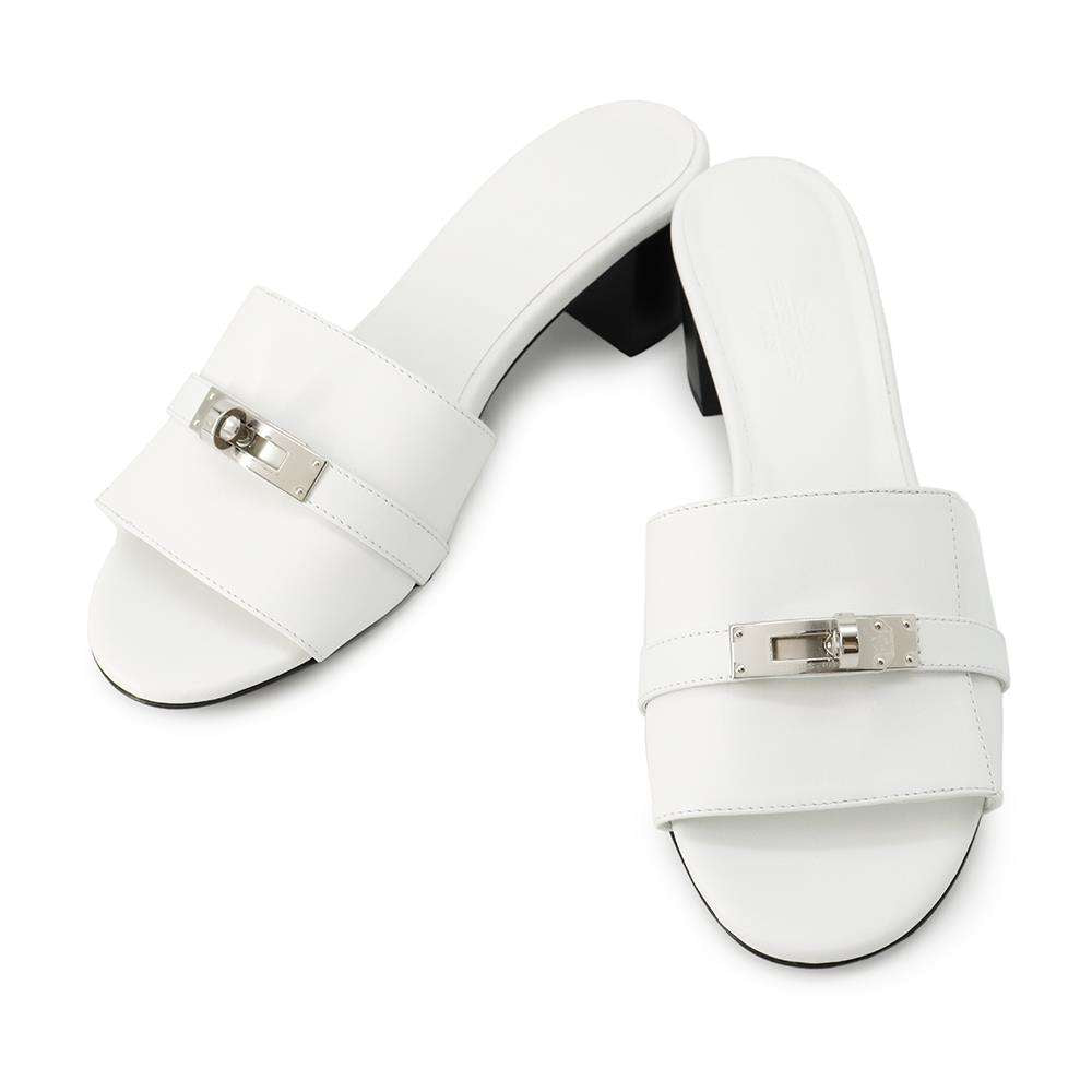 HERMES Gigi50 Sandals White Calf Leather Size 35・1/2