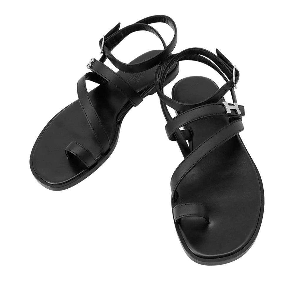 HERMES Harmony Sandals Black Calf Leather Size 35