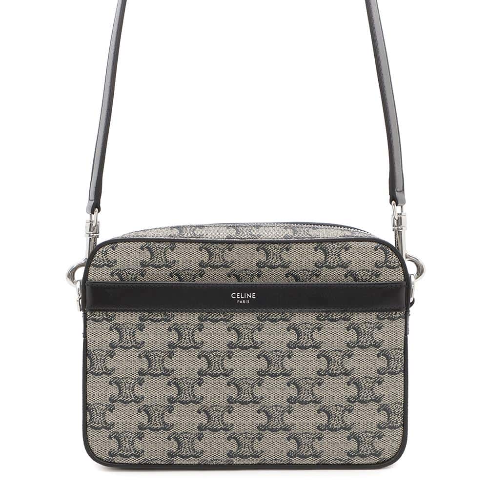 CELINE Triomphe Messenger Shoulder Bag Beige/Black113942 PVC Leather Size Small