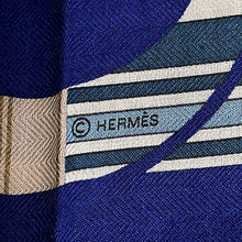 Load image into Gallery viewer, HERMES Giant Square &quot;Apron Doll &amp; Horse Blanket&quot; Marine/Blanc/Blue Ardoise Cashmere70% Silk30%
