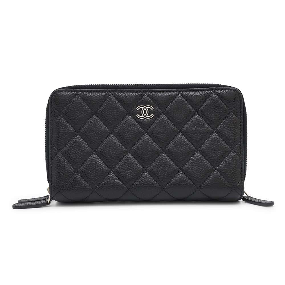 CHANEL Matelasse Triple Zip Pouch Black Soft Caviar Leather