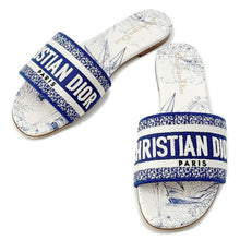 将图像加载到图库查看器中，Dior Dway Slide Sandals Toile de Jouy Blue/WhiteKCQ209RIY Leather Canvas Size 36 1/2
