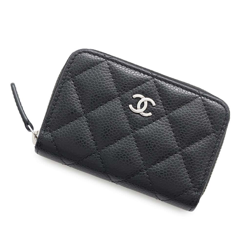 CHANEL Matelasse Classic Zip Coin Purse BlackAP0216 Caviar Leather