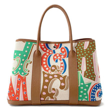 Load image into Gallery viewer, HERMES Garden Party Electric Capucines/Ecru/Beige/Gold Toile HPlume Negonda Leather Size PM

