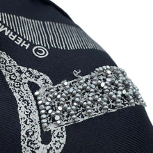将图像加载到图库查看器中，HERMES Limited Edition with Carre Rhinestone Etude Pour une Parure de Gala Formal Etude Size 90 Black/Argent 100% Silk Rhinestone Beads
