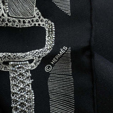 将图像加载到图库查看器中，HERMES Limited Edition with Carre Rhinestone Etude Pour une Parure de Gala Formal Etude Size 90 Black/Argent 100% Silk Rhinestone Beads
