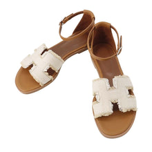将图像加载到图库查看器中，HERMES Santorini Sandals Gold/BeigeH251069Z Canvas Leather Size 36
