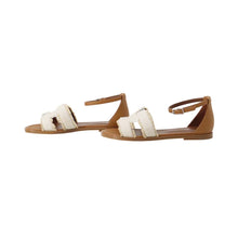 将图像加载到图库查看器中，HERMES Santorini Sandals Gold/BeigeH251069Z Canvas Leather Size 36
