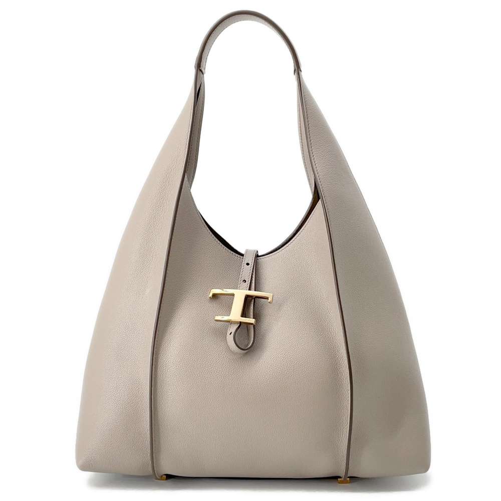 TOD’S Timeless Hobo Bag Greige Leather Size Medium