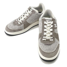 将图像加载到图库查看器中，CHANEL CC Logo Sneakers GrayG46014 Wool Suede Leather Size 42
