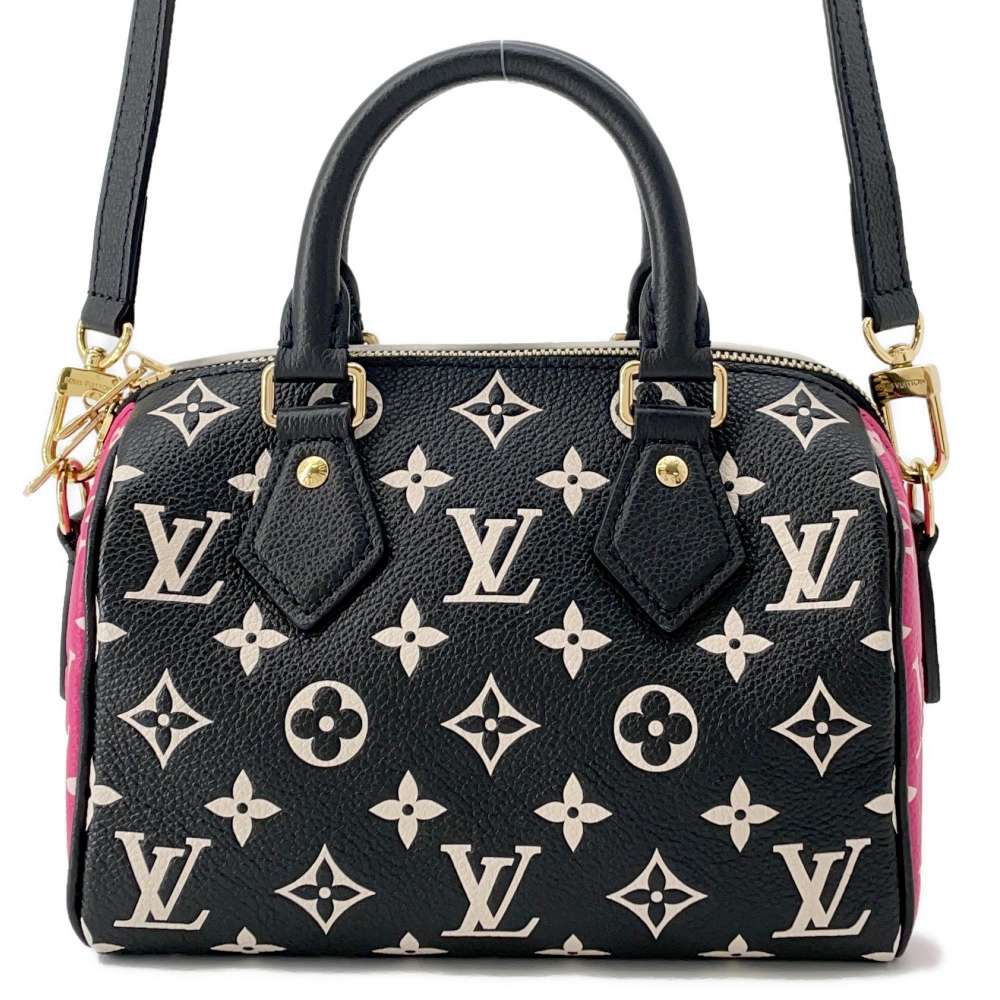 LOUIS VUITTON Speedy Bandouliere Noir/White/PinkM46088 Monogram Empreinte Leather Size 20