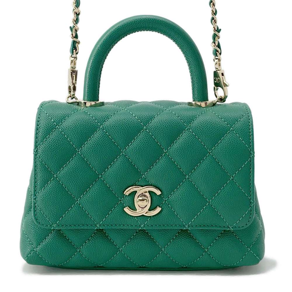 CHANEL Handbag CC Logo Top Handle GreenAS2215 Caviar Leather Size XXS