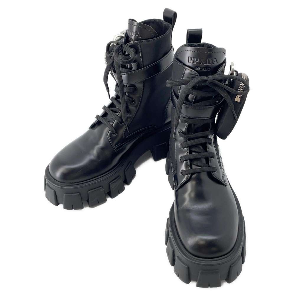 PRADA PRADA Monolith Pouch Leather x Re-Nylon Combat Boots Black1T255M Leather Nylon Size 37 2/1