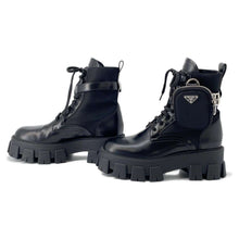 将图像加载到图库查看器中，PRADA PRADA Monolith Pouch Leather x Re-Nylon Combat Boots Black1T255M Leather Nylon Size 37 2/1

