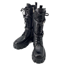 Load image into Gallery viewer, PRADA Long Boots Monolith Combat Boots with Pouch Black Leather Nylon Size 37 2/1
